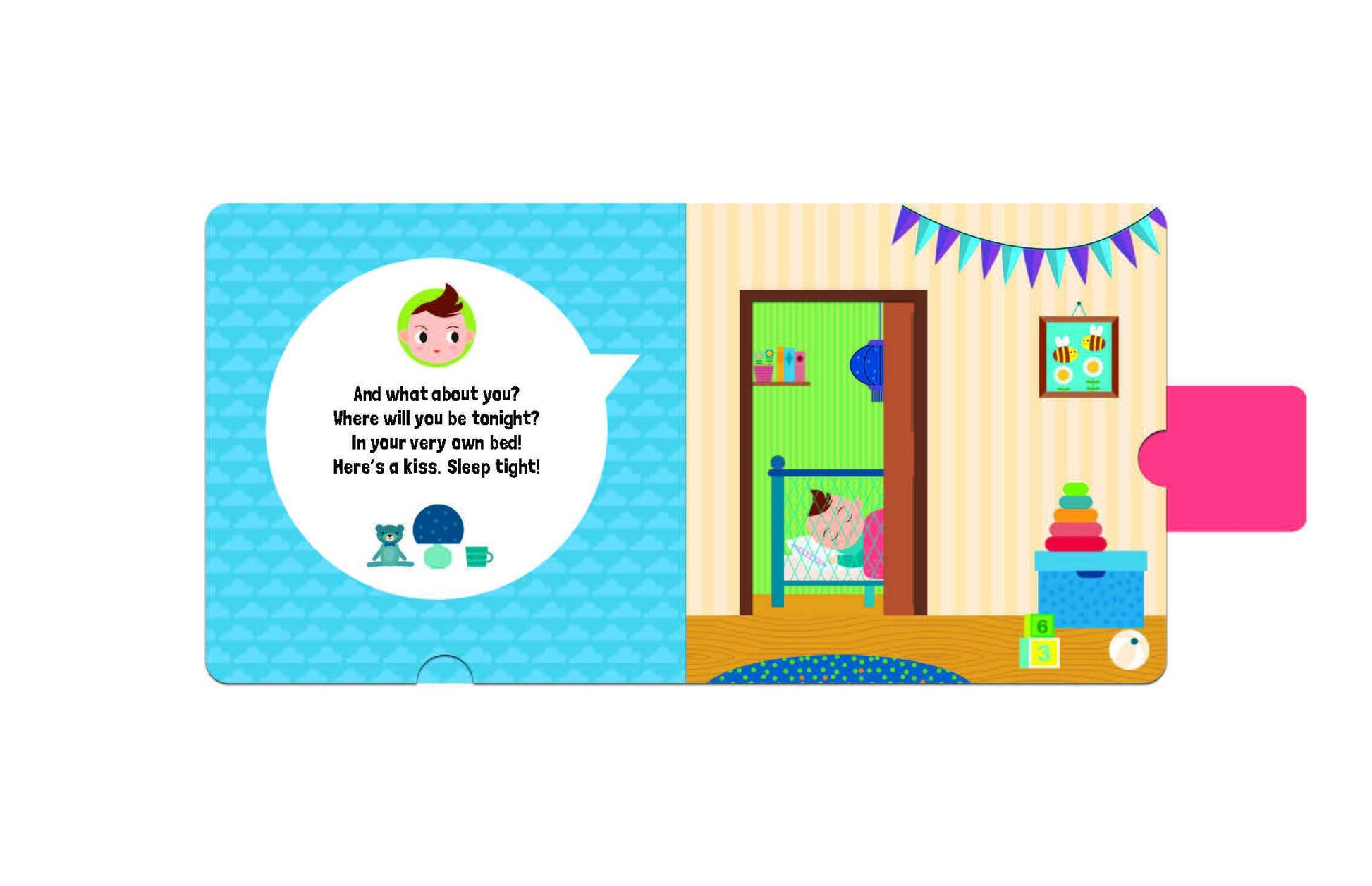 Children's book with colorful illustrations and text on a white background
