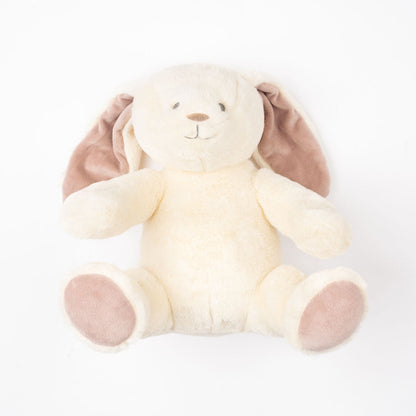 Flat lay white bunny on white background. 