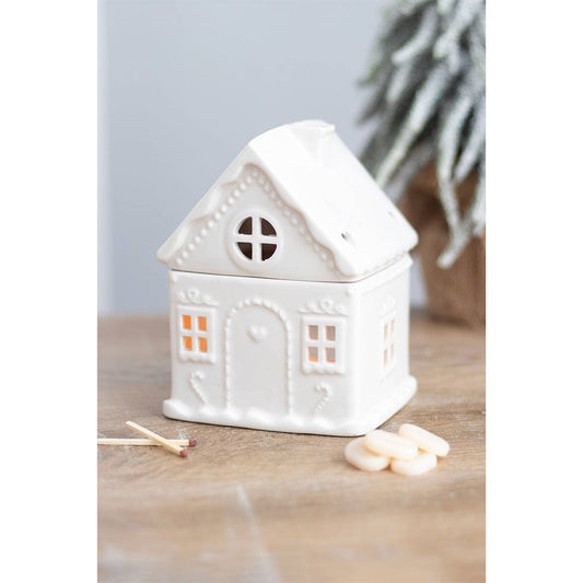 white porcelain gingerbread house oil burner