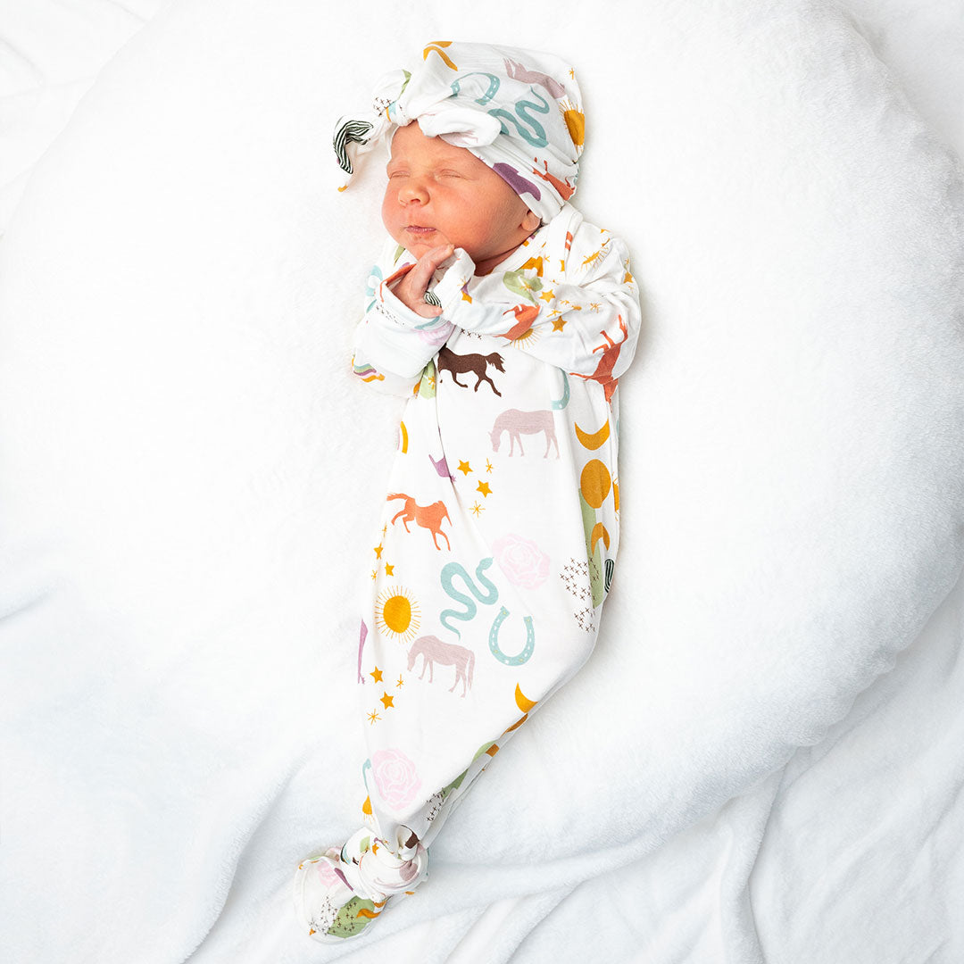 Wild and Free Bamboo Swaddle Knotted Gown and Turban Newborn Baby Gift Set