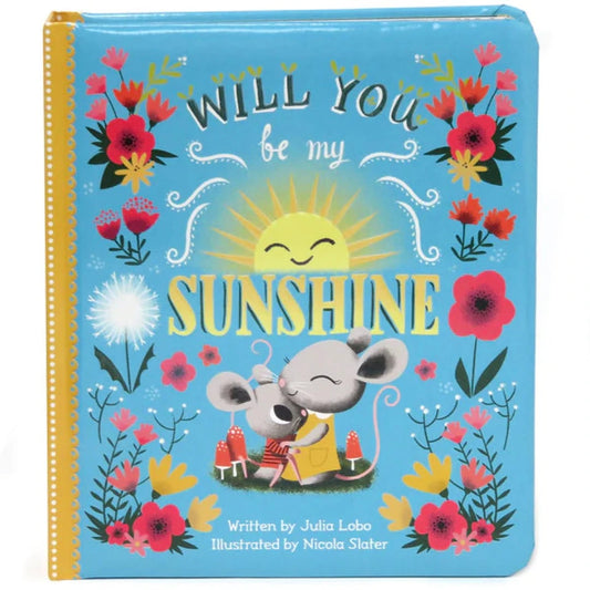 Multi-colored board book with two mice and the sun on a blue background