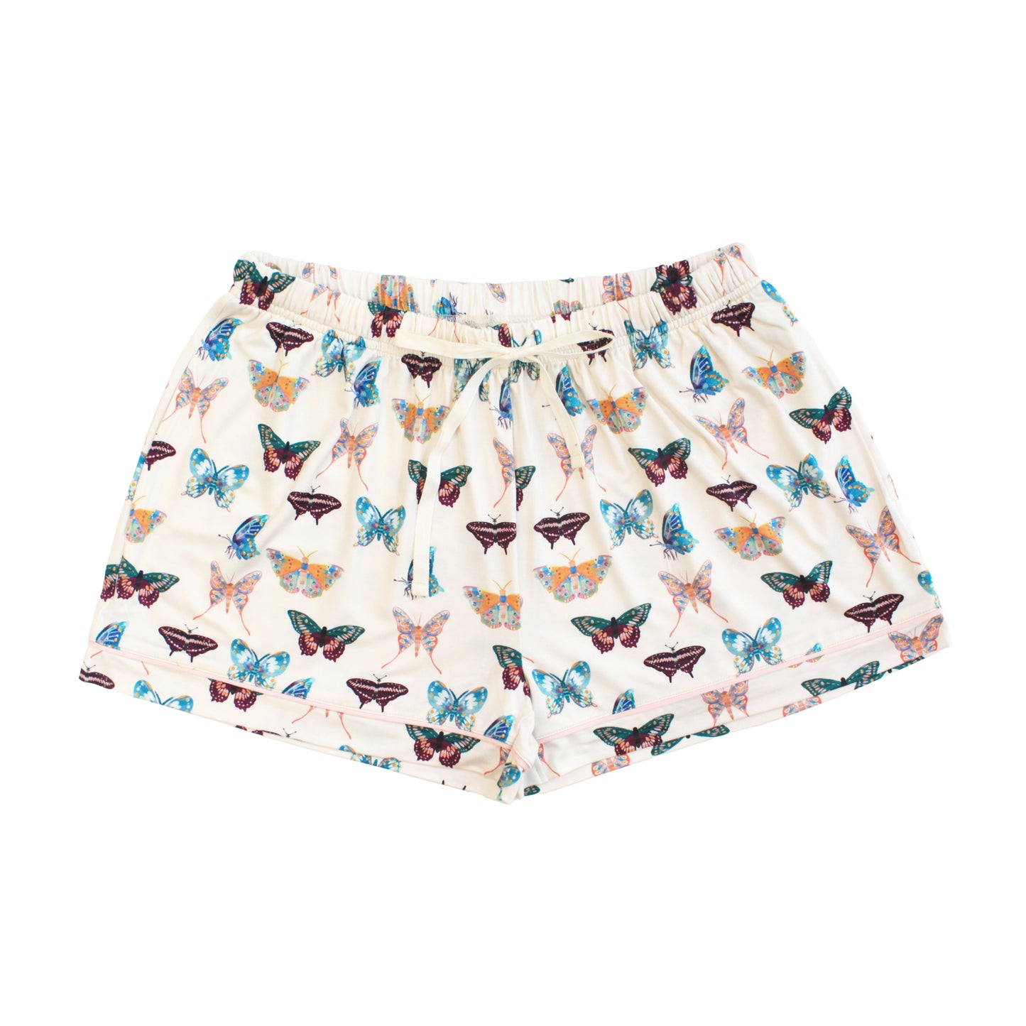 Shorts with butterfly pattern on a white background