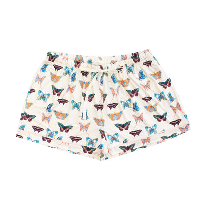 Shorts with butterfly pattern on a white background