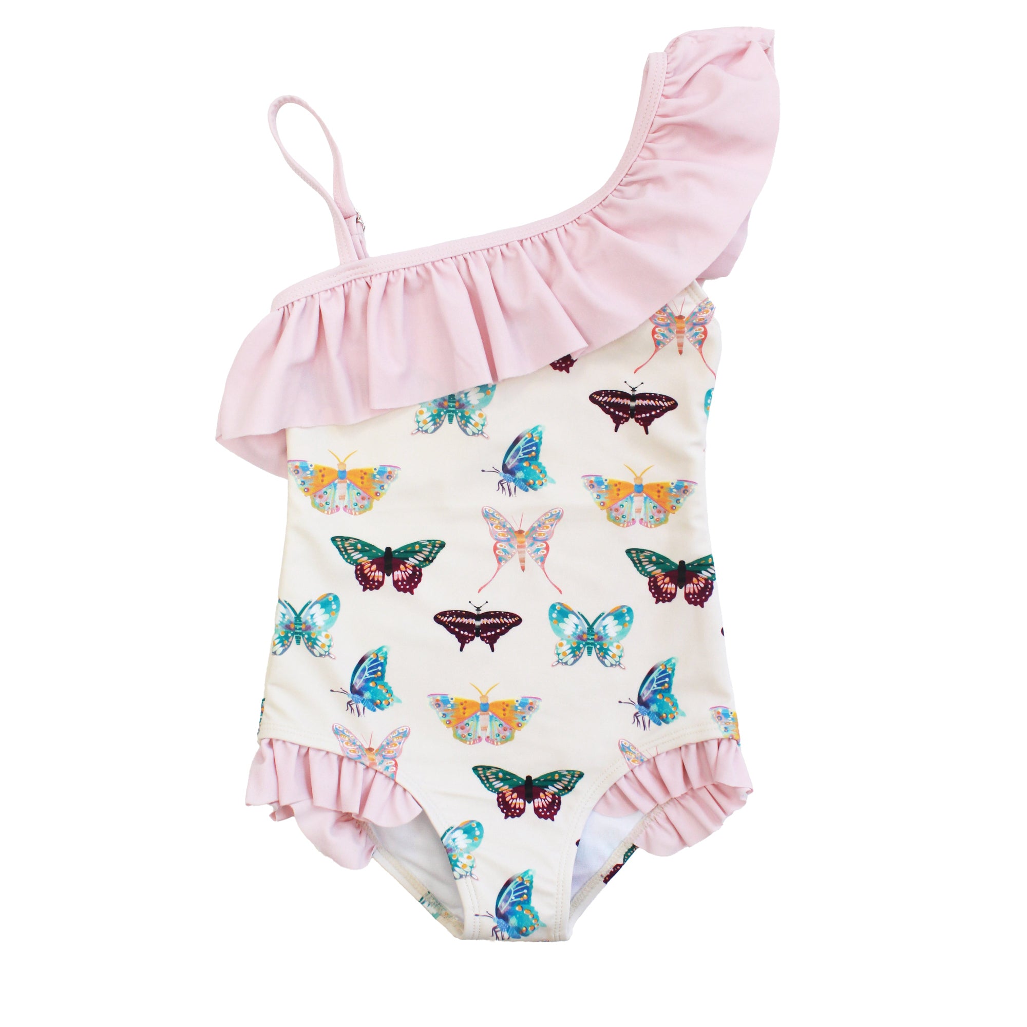 Wings of Paradise Butterflies Ruffle Leg One Piece Girls Swimsuit ...