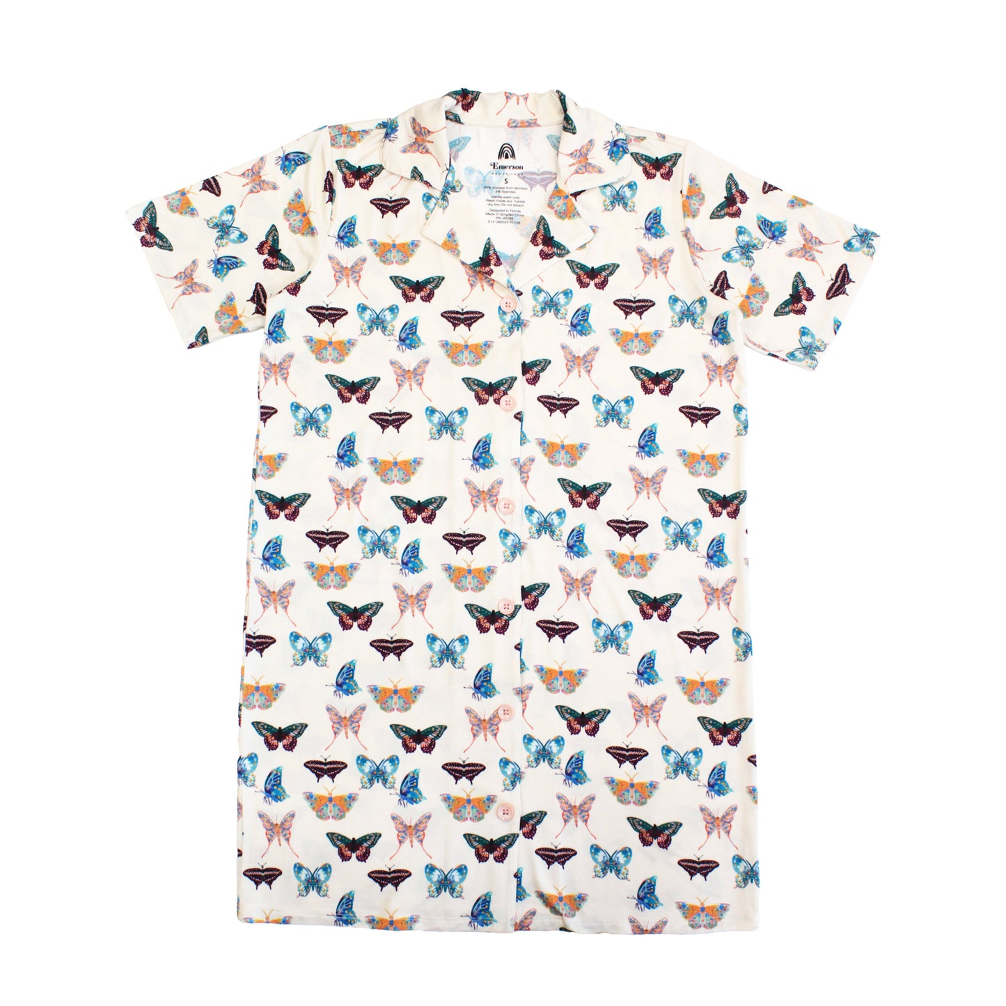 Flat lay of the Wings of Paradise Butterflies Nightgown in white background.