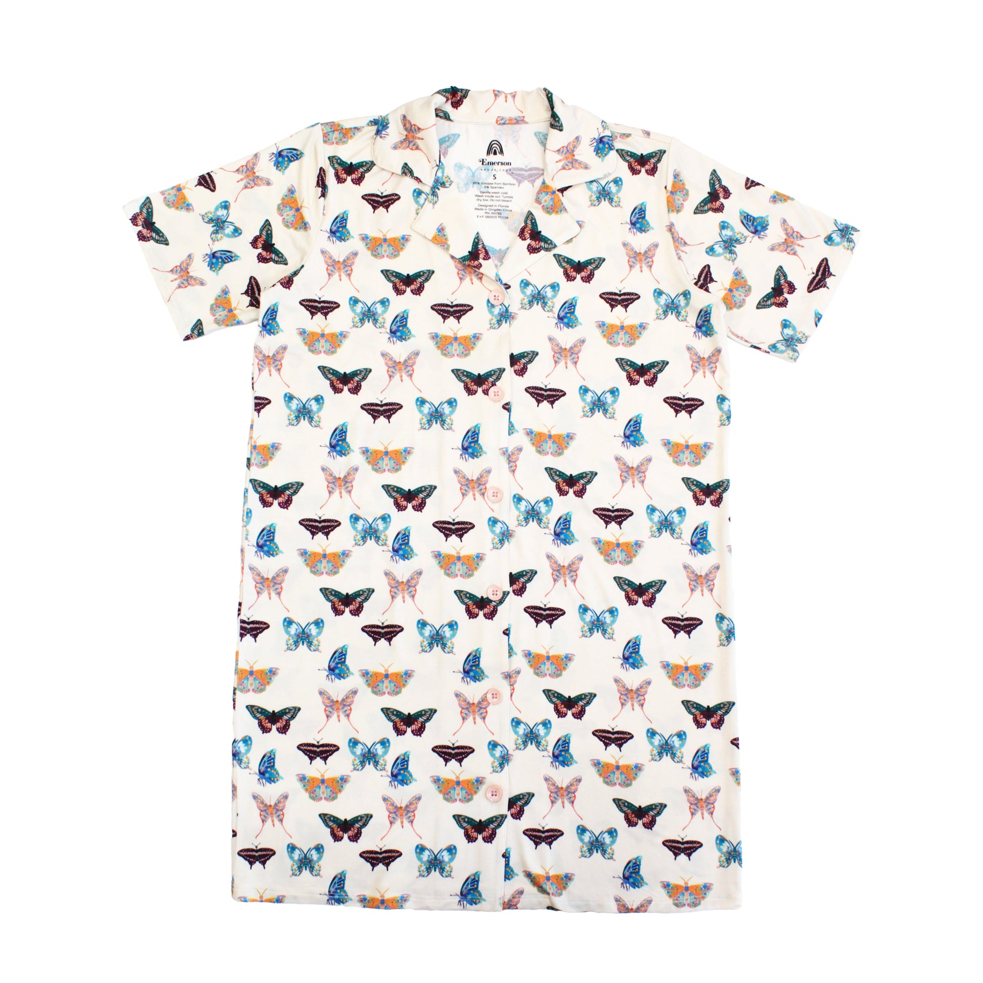 Flat lay of the Wings of Paradise Butterflies Nightgown in white background.