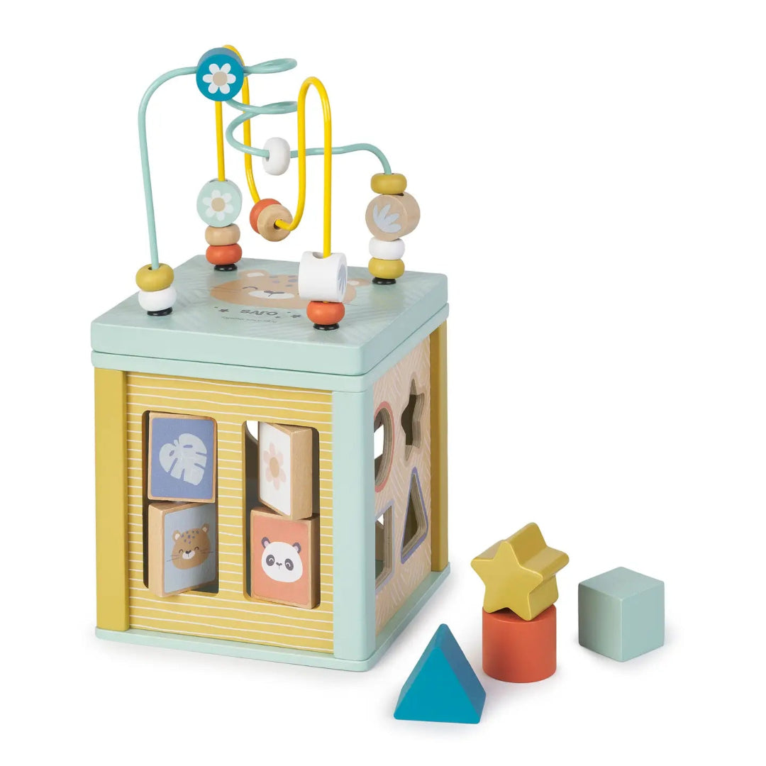 wooden activity cube