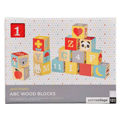 multi colored wooden building blocks with different letters, numbers, and animals on them