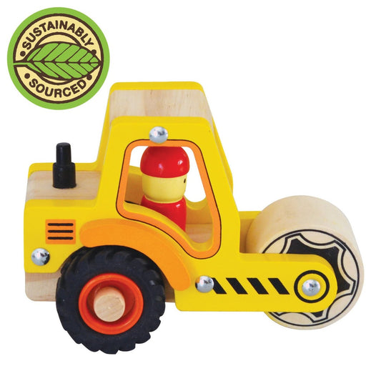 Yellow wooden road roller toy