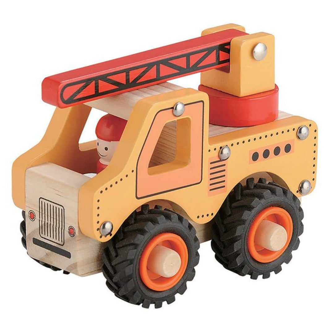 Orange and red wooden crane toy