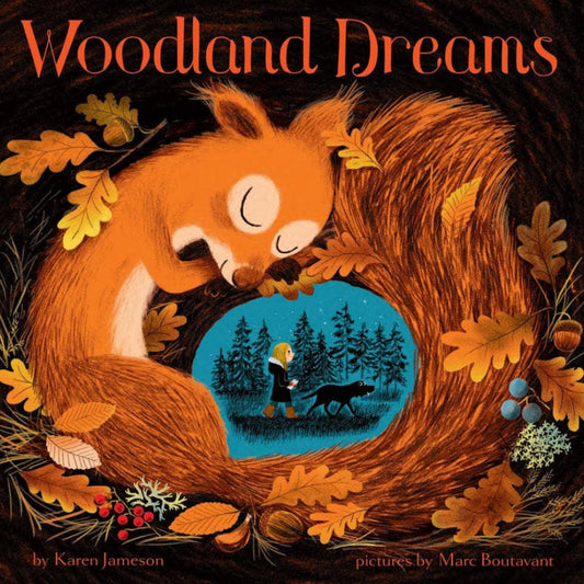 Book cover of 'Woodland Dreams' with a fox and forest scene