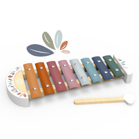 wooden xylophone with rainbow colored keys