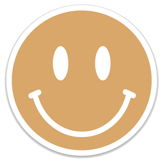 a yellow and white smiley face sticker