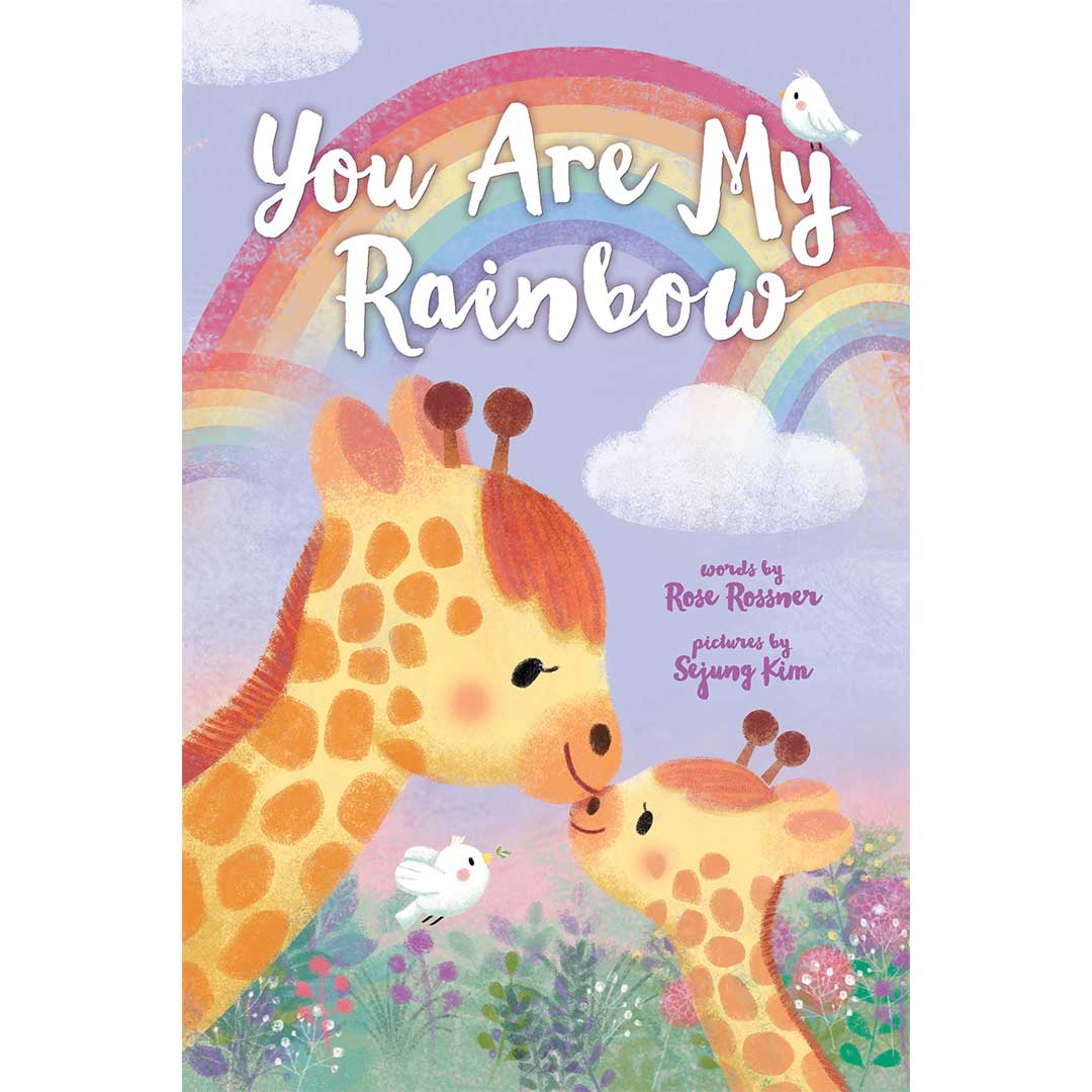 book with rainbows and mother and baby giraffe