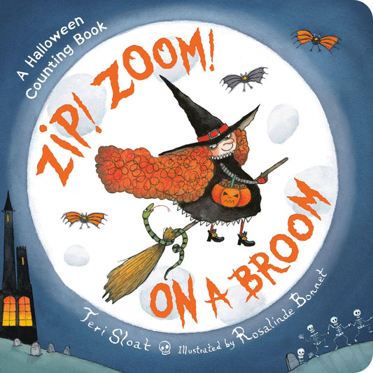a halloween themed book with a witch flying on a broom on the cover