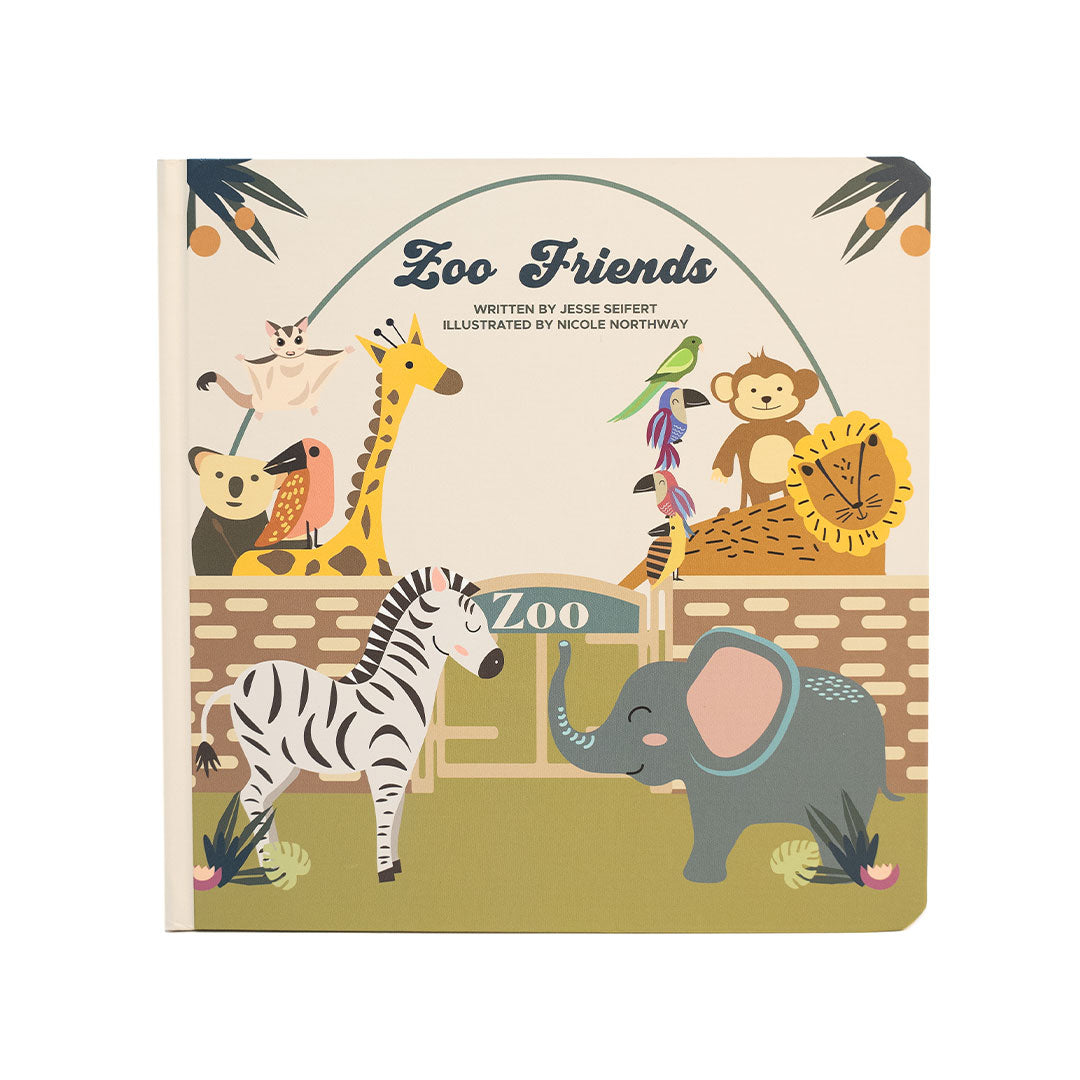 the "Zoo Friends" board book. written by Jesse Seifert. illustrated by Nicole Northway. 