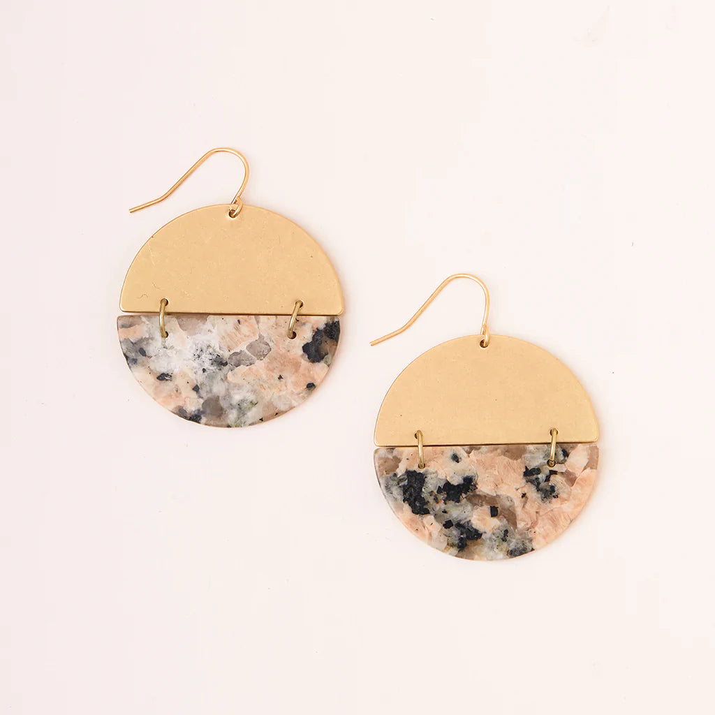 Stone Full Moon Earrings - Rhodonite/Gold