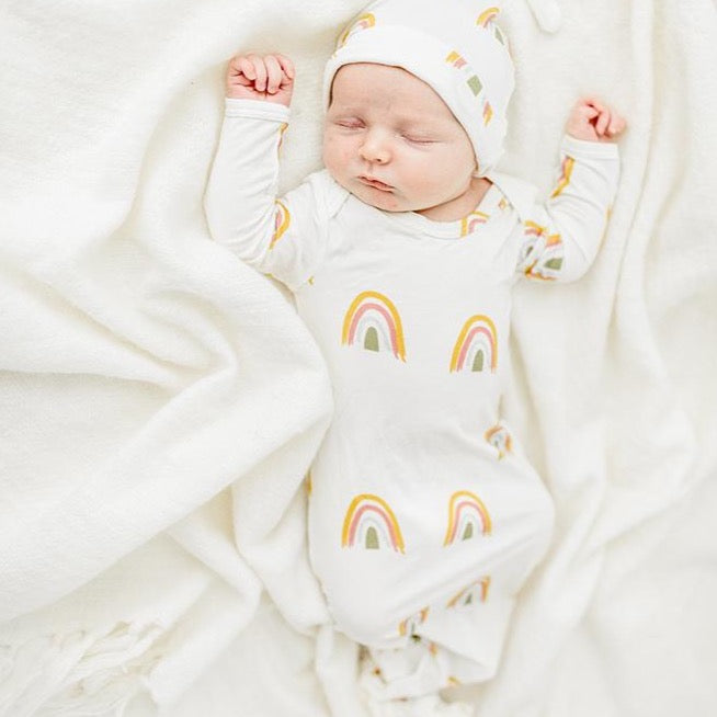 Rainbow Bamboo Swaddle Knotted Gown and Hat