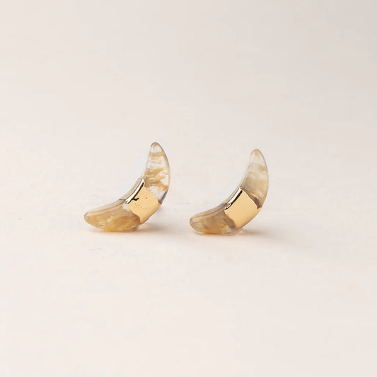 Crescent Moon Stud Earrings - Citrine/Gold