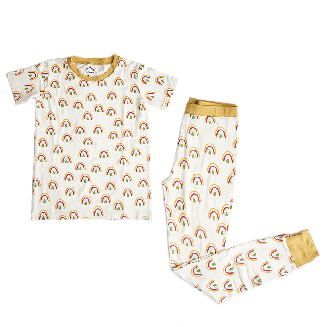 Rainbow Two-Piece Short Sleeve Kids Bamboo Pajama Set