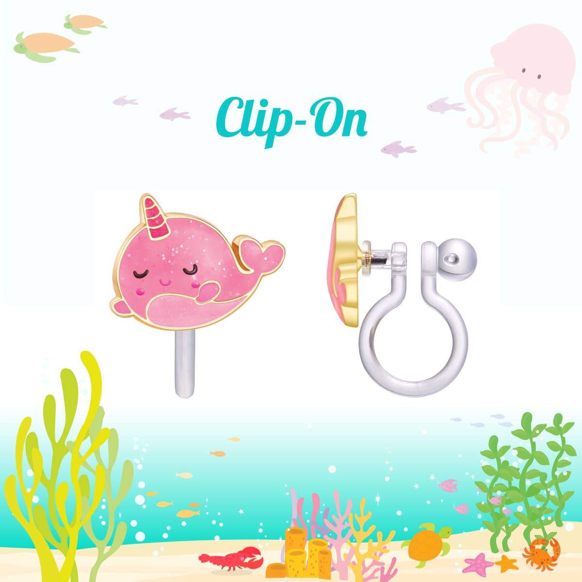 Glitter Pink Narwhal Clip-On Cutie Earrings