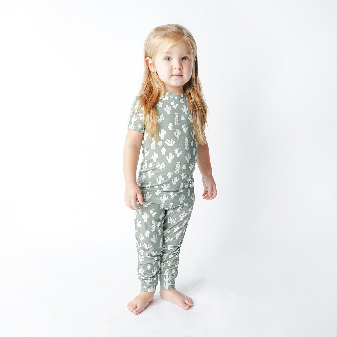 Stay Sharp Cactus Viscose Bamboo Two-Piece Short Sleeve Kids Pajama Set