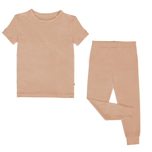 Dusty Rose Two-Piece Bamboo Short Sleeve Kids Pajama Pants Set