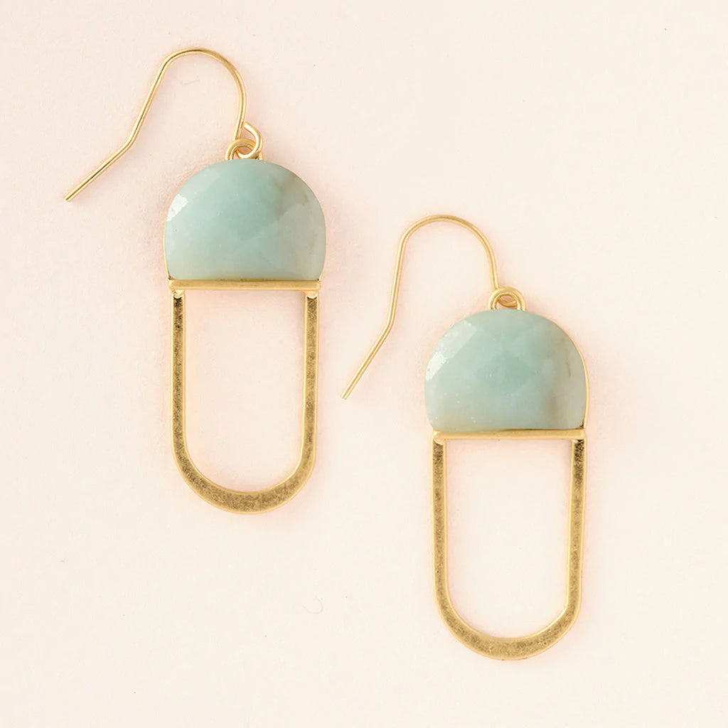 Modern Stone Chandelier Earrings - Amazonite/Gold