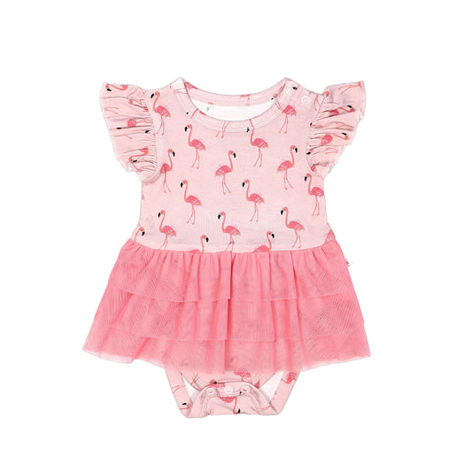 Fancy Flamingos Bamboo and Tulle Skirted Onesie
