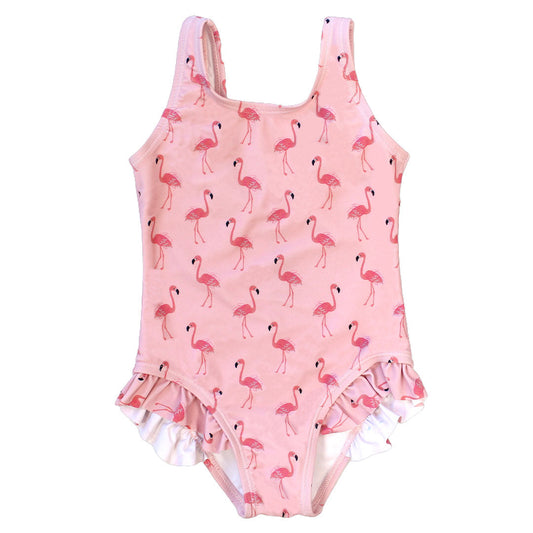 Fancy Flamingos Ruffle Leg One Piece Girls Swimsuit
