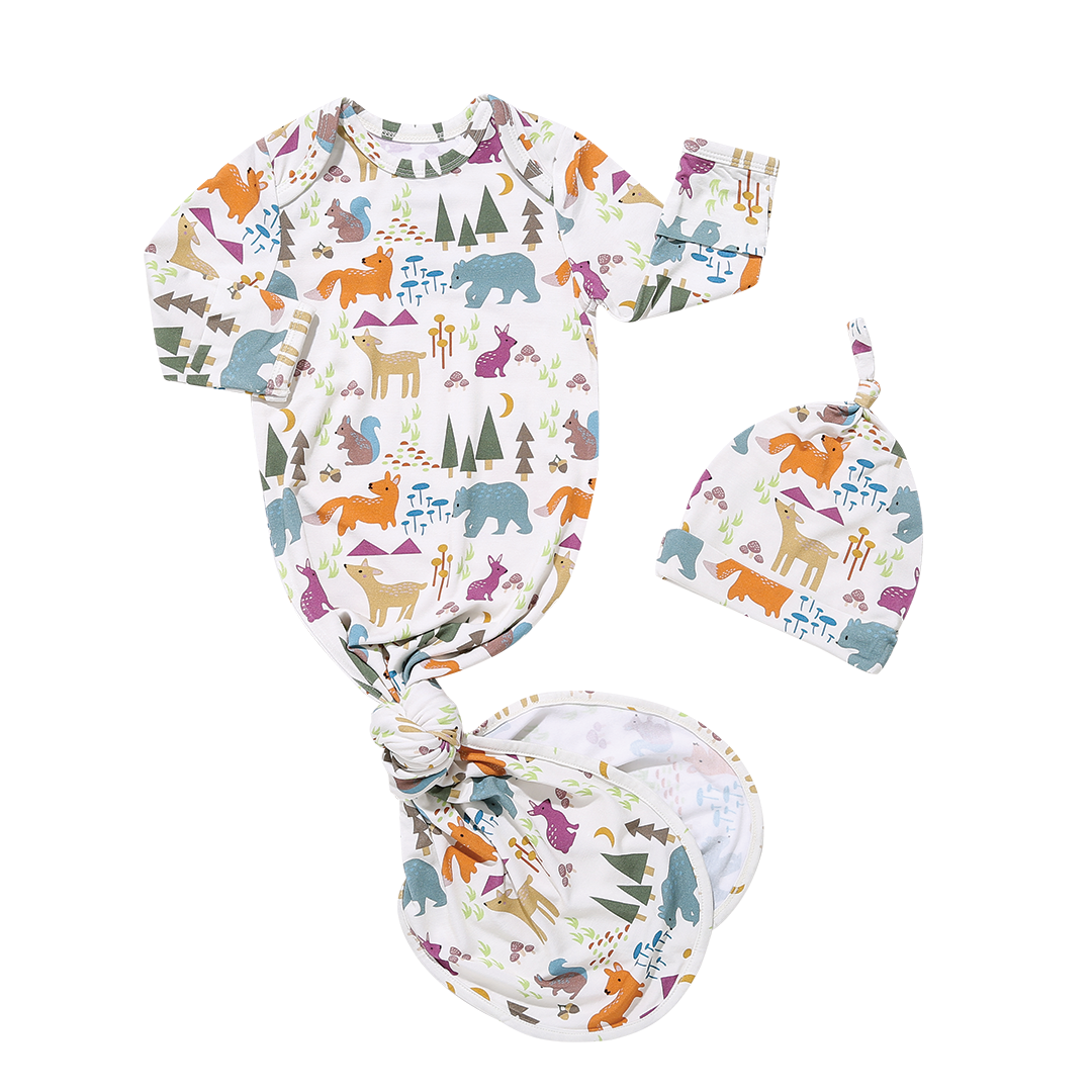 Forest Friends Bamboo Swaddle Knotted Gown