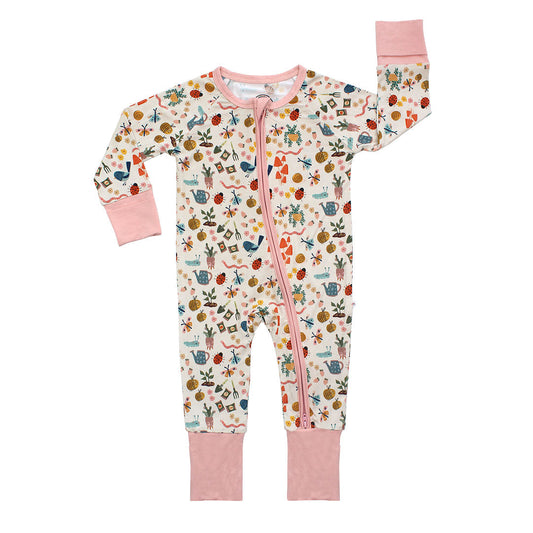 Flat lay bamboo convertible Garden Friend pajama.