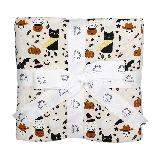 *FINAL SALE* Spooky Cute Halloween Beige Twin Size Bamboo Blanket