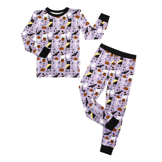 *FINAL SALE* Spooky Cute Halloween Long Sleeve Purple Kids Bamboo Pajama Set
