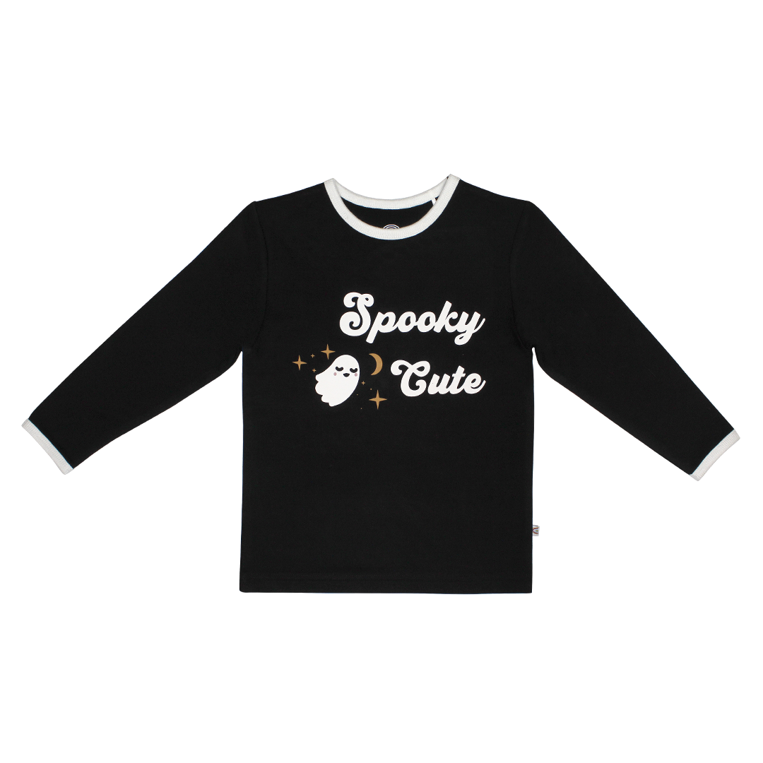 Spooky Cute Halloween Long Sleeve Viscose Bamboo Terry Ringer Kids Tee Shirt