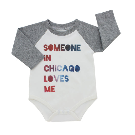 Someone in Chicago Loves Me Baseball Long Sleeve Baby Onesie