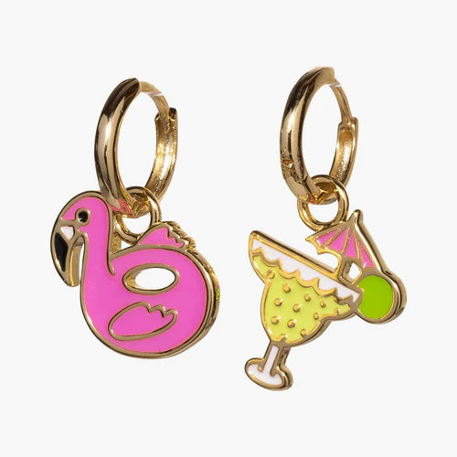 Margarita and Flamingo Float Hoop Earrings
