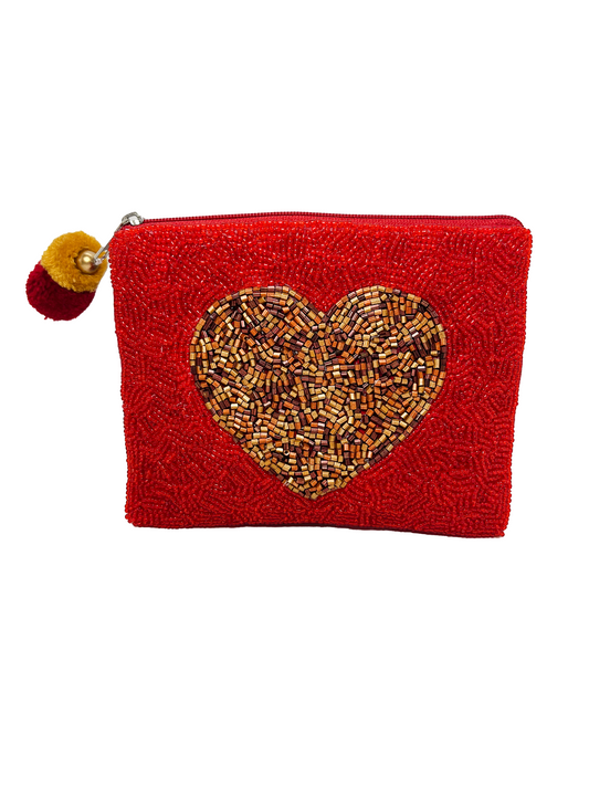 *FINAL SALE* Red Heart Beaded Pouch Coin Purse