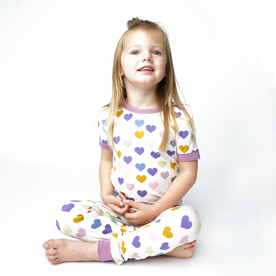 *FINAL SALE* Little Love Purple Hearts Viscose Bamboo Kids Short Sleeve Pajama Set