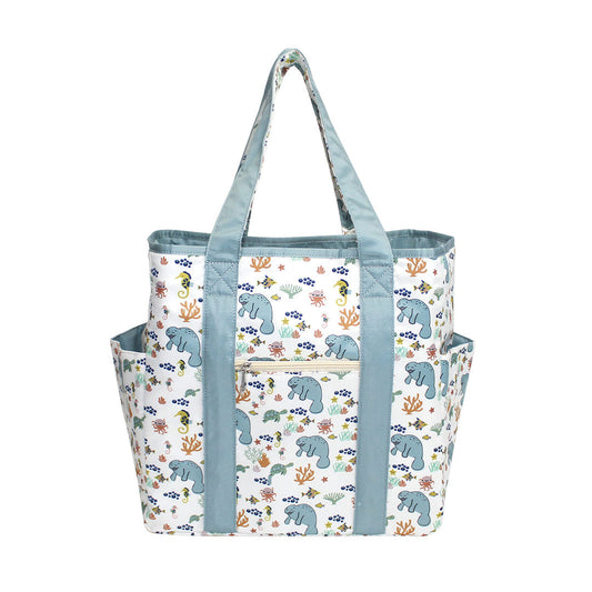 Manatee and Blue Surf Reversible Beach Bag