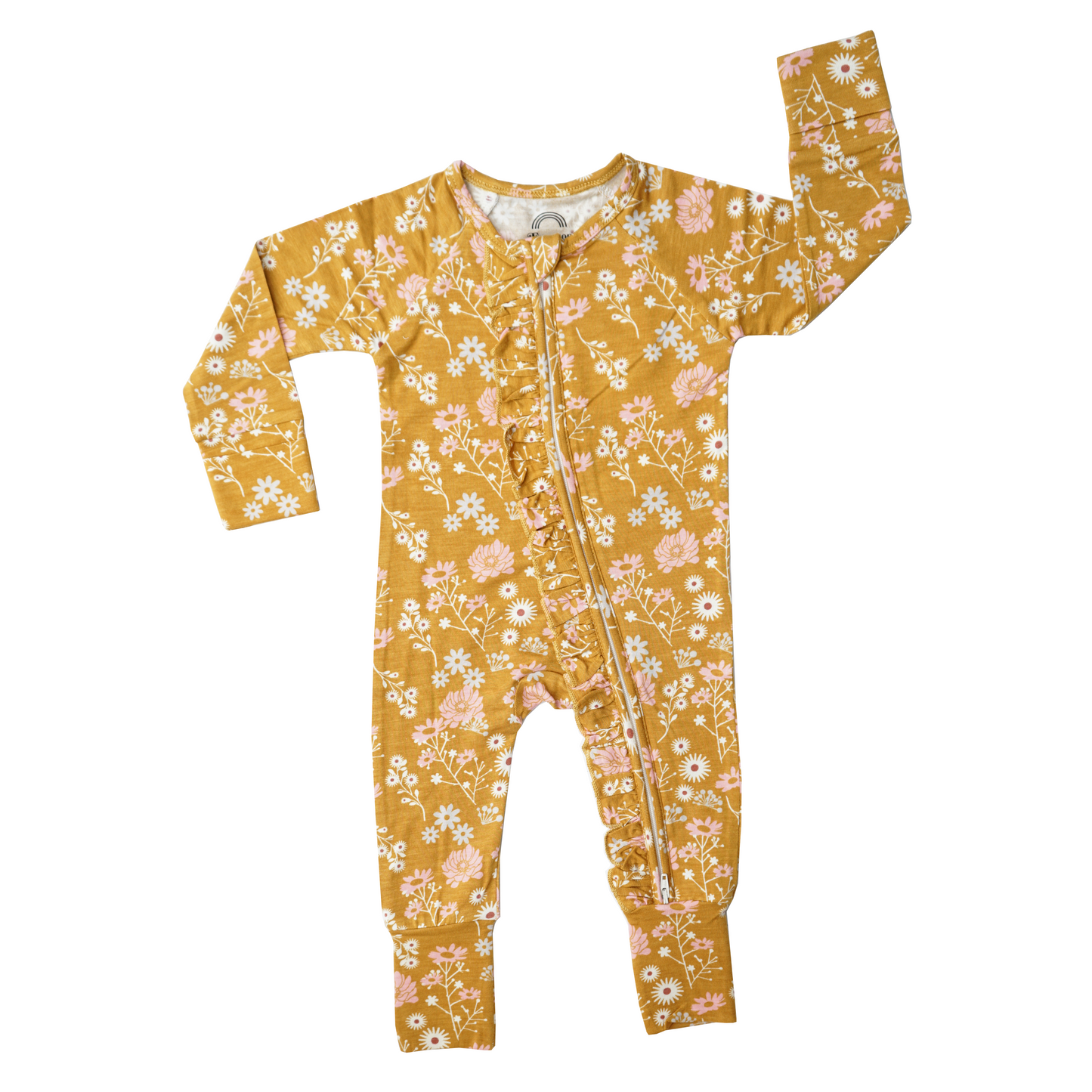 Mustard Floral (with Ruffle) Bamboo Baby Convertible Footie Pajama