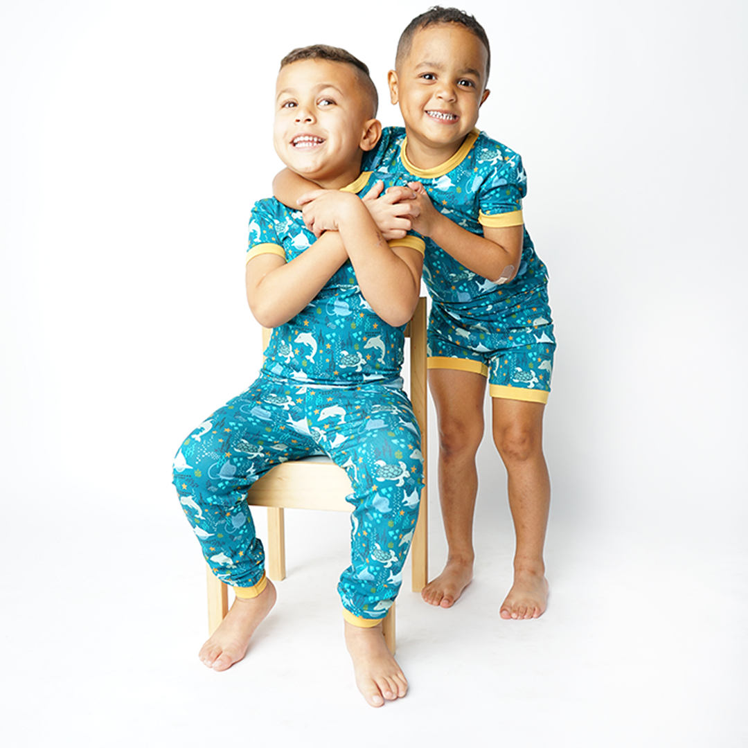 *FINAL SALE* Ocean Friends Viscose Bamboo Short Sleeve Kids Pajama Shorts Set