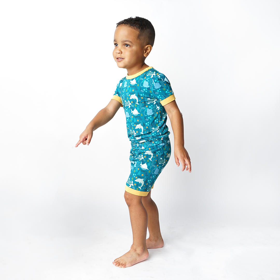 *FINAL SALE* Ocean Friends Viscose Bamboo Short Sleeve Kids Pajama Shorts Set