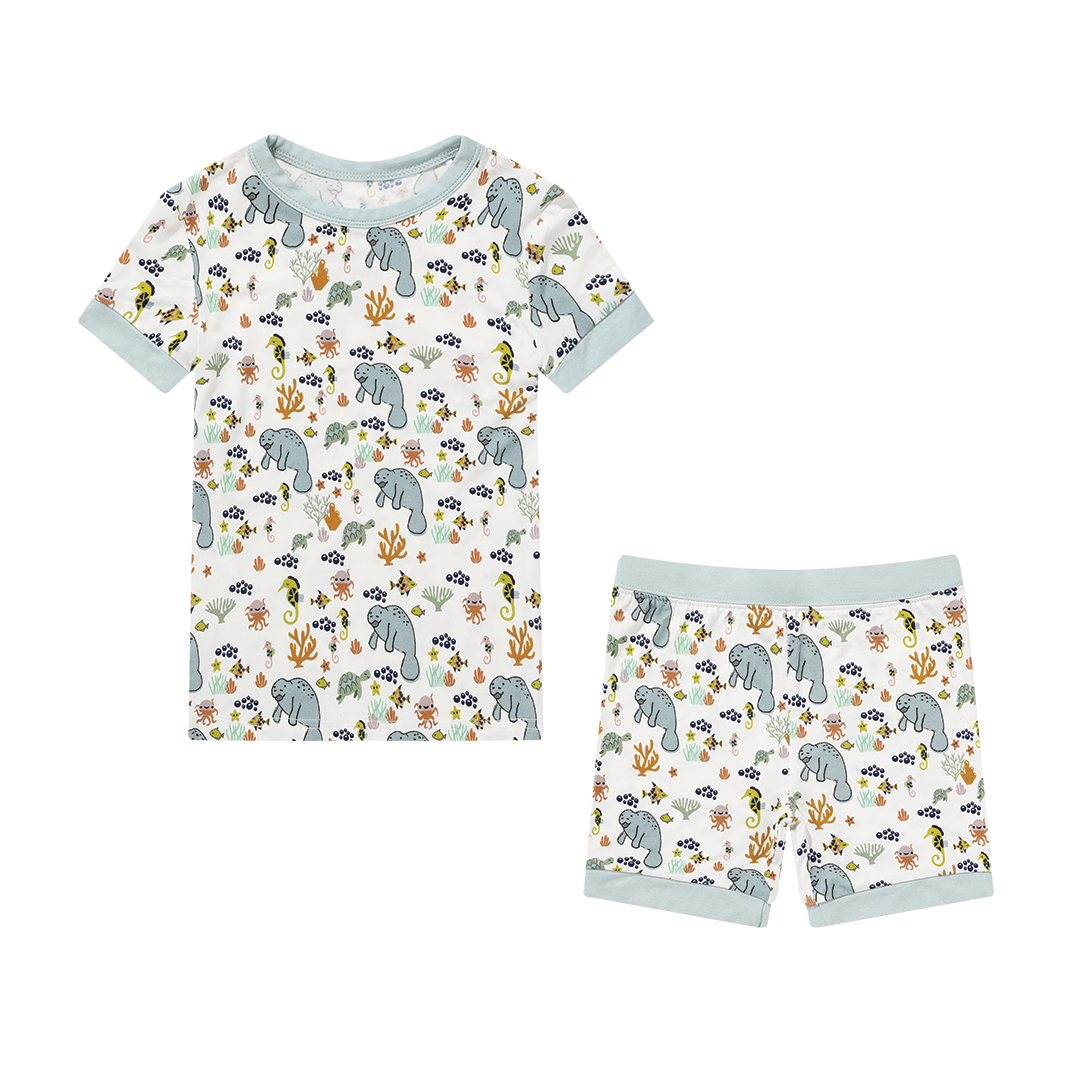 *FINAL SALE* Manatee Viscose Bamboo Short Sleeve Kids Pajama Shorts Set