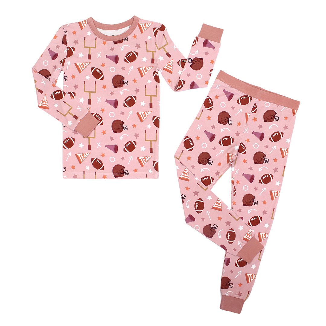 Game Day Rose Football Two-Piece Bamboo Long Sleeve Kids Pajama Pants Set