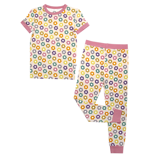Feeling Groovy Short Sleeve Bamboo Kids Pajama Pants Set