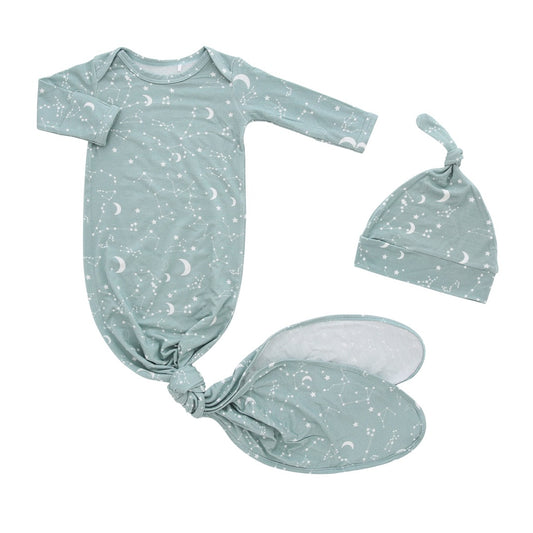 Stargazer Bamboo Swaddle Knotted Gown and Hat 