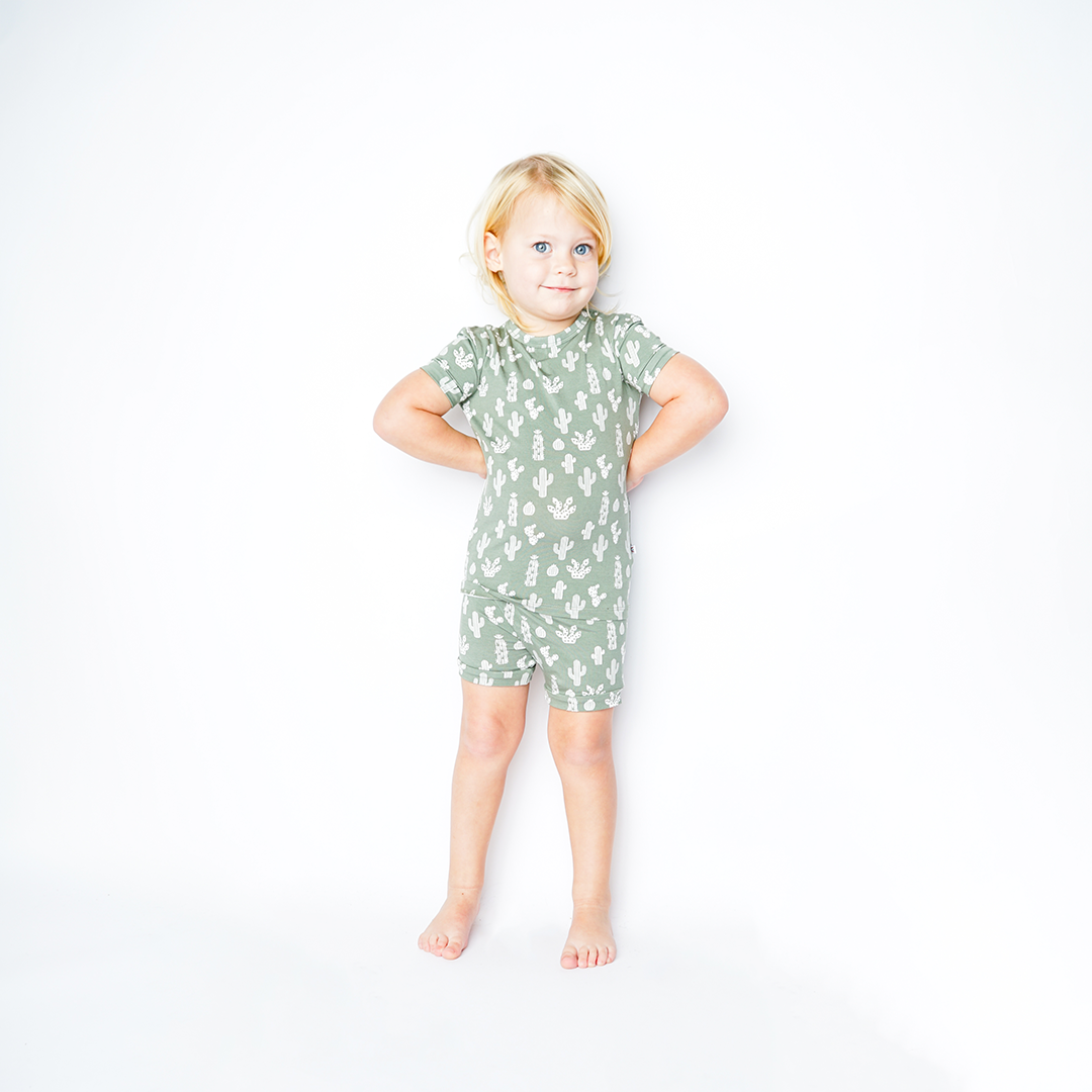 Stay Sharp Cactus Viscose Bamboo Short Sleeve Kids Pajama Shorts Set