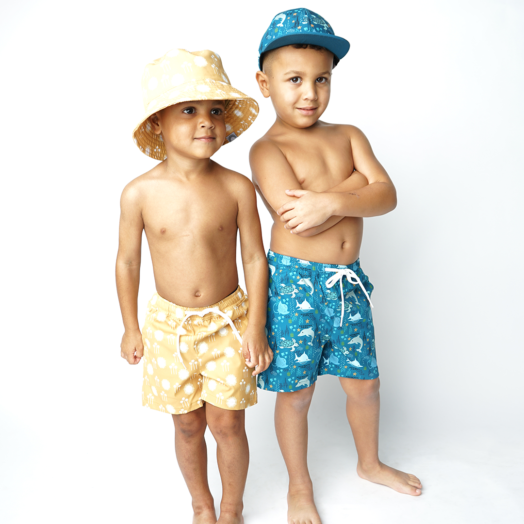 Boys long 2025 swim trunks