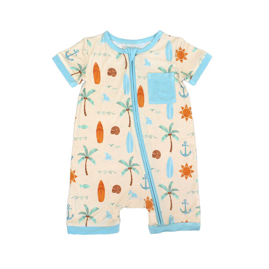 Chasing Waves Surfboard Bamboo Baby Shortie Romper